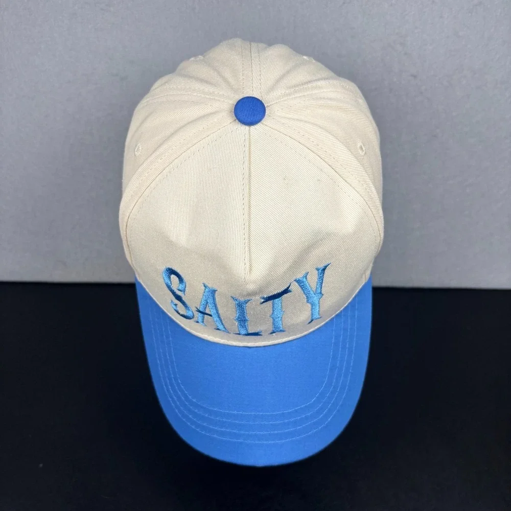 Salty Embroidered Trucker Hat Cap Embroidered Blue Cream Two Tone Snapback